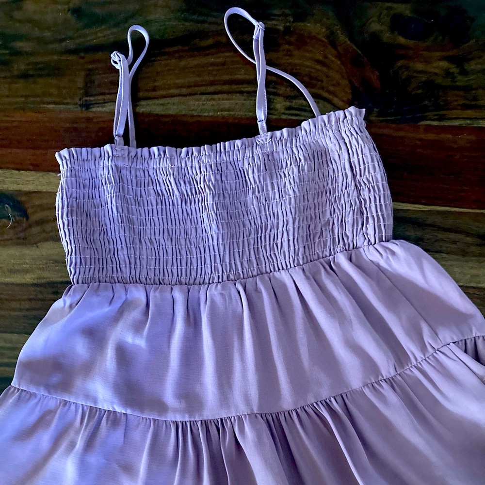 Paper Crane Lilac, purple spaghetti strap tiered tank EUC xs